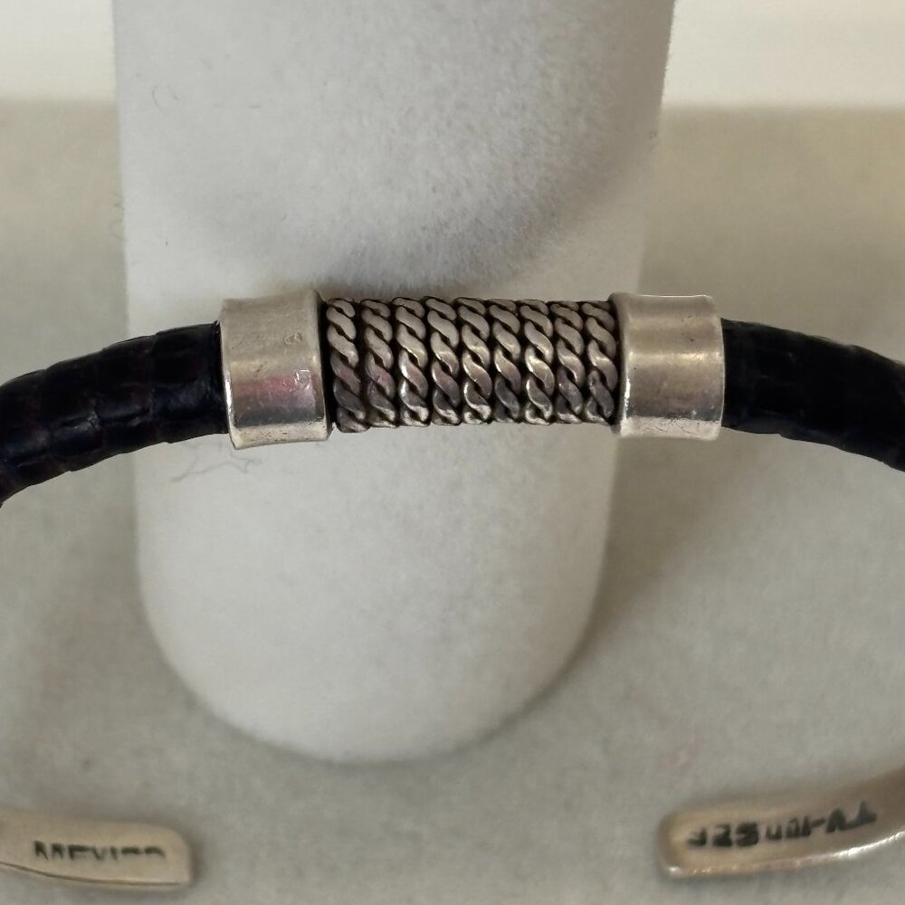 Vintage Leather and Sterling Silver Mexico Cuff Men's Bracelet